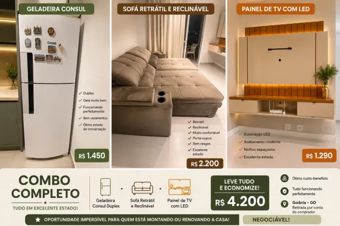 Sofá + Geladeira Consul + Painel de TV com LED