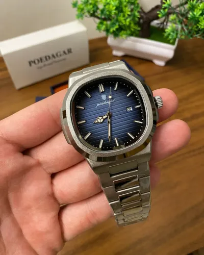 Relógio Poedagar Azul Old Money Aço Inox Luxo Premium Masculino