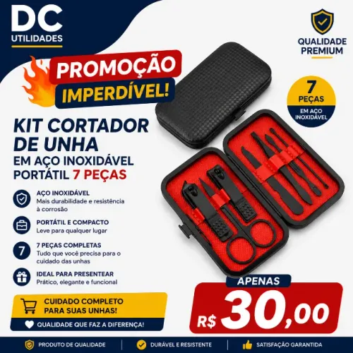 Kit Cortador De Unha Em Aço Inoxidável Portátil 7 Peças