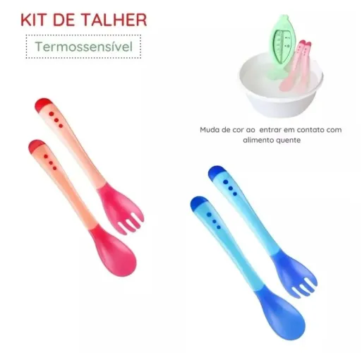 Kit Colher Garfo Silicone Termossensivel Bebê Introdução Alimentar