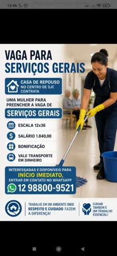 Vaga para serviços gerais 12x36