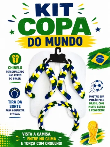 KIT COPA DO MUNDO: CHINELO IPANEMA BRANCO FEMININO + ARCO TIARA COPA BRASIL
