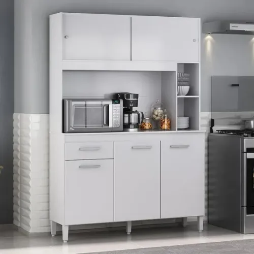 Armário de Cozinha Branco 5 Portas Branco/Branco - Condição Especial