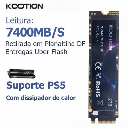 SSD M.2 NVMe 2TB Kootion 7400MB/s (PS5 / PC) + Dissipador