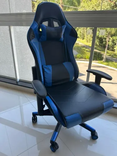 Cadeira Gamer Ergonômica Reclinável Pelegrin PEL-3012 Azul e Preta