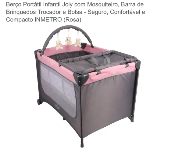 Vendo berço portátil rosa de menina já com colchão 
