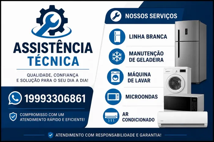 Manutenção em ar-condicionado, geladeira, máquina de lavar. 