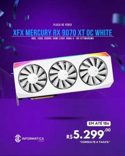 PLACA DE VÍDEO XFX MERCURY RX 9070 XT OC WHITE