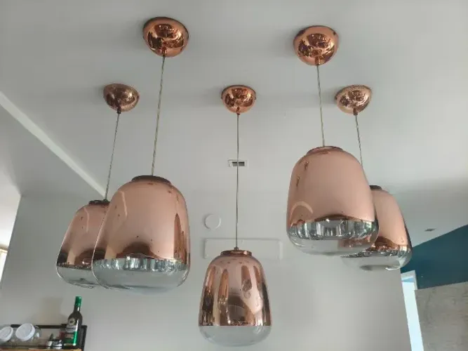 5 Pendentes de Vidro Rosé Gold/Cobre - Conjunto Completo - Excelente Estado
