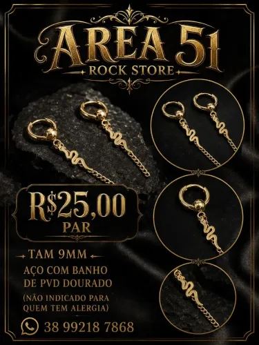 Brinco argola em aço com banho em PVD gold (preço cada par )