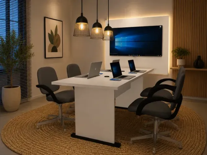 Mesa de Reunião Simply White Em Madeira Maciça/MDF: L180cm x P80cm x A74CM