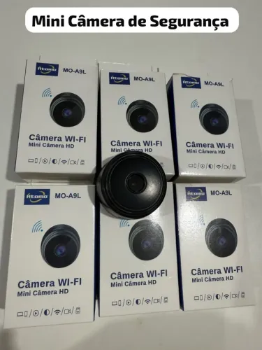 Mini câmeras de segurança Wi-Fi compactas da marca Atomo,possui wi-fi e app