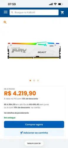 Vendo ou Troco Memória RAM DDR5 32GB RGB 6000 Mhz