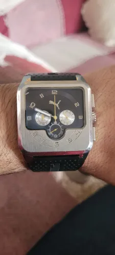 Relógio masculino puma original caixa de aço 45mm X 12mm cronógrafo pulseira de silicone.