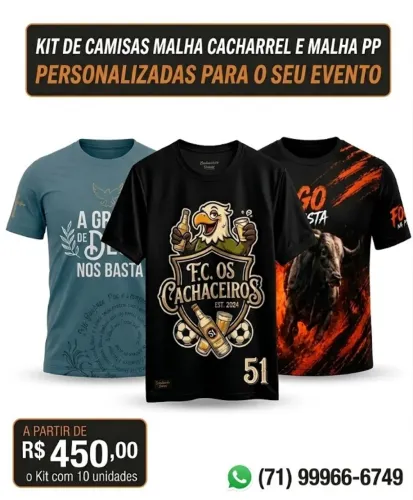 Kit de Camisas Malha Cacharrel e Malha PP Personalizadas Para o Seu Evento