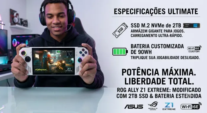 Rog Ally Z1 Extreme com Mod de bateria e ssd de 2tb