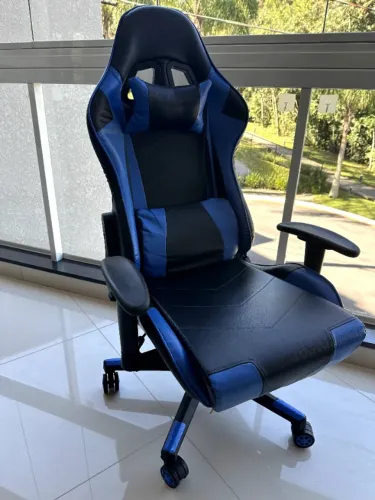 Cadeira Gamer Pelegrin PEL-3012 Preta e Azul Reclinável 180º ergonômica