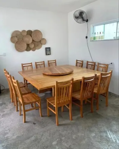 Mesa de Jantar Rústica Madeira Maciça + 12 Cadeiras