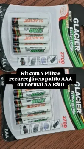 Kit com 4 Pilhas recarregáveis AAA ou AA