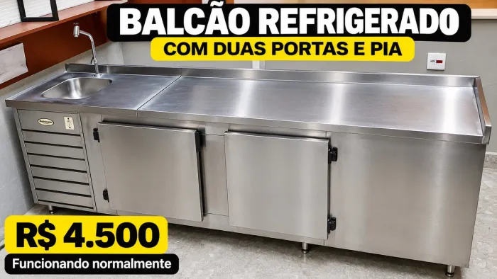 Balcão Refrigerado Inox 2 Portas com Pia