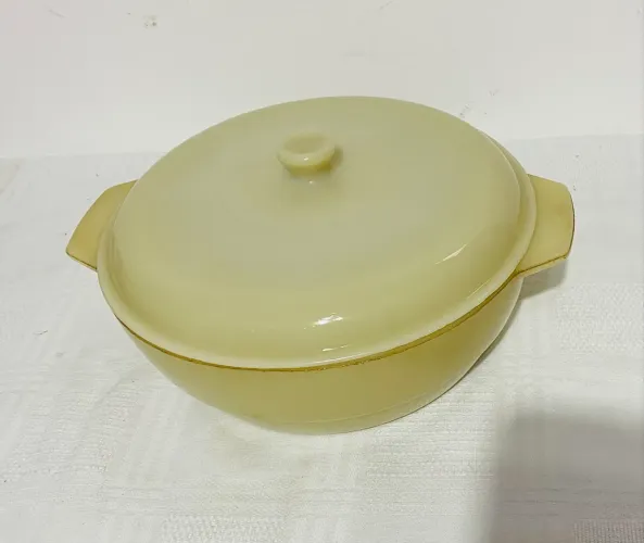 Antiga Caçarola Refratária Colarex Amarela Vidro Opalino Com Tampa Anos 70