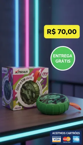 Caixa de Som Portátil XTRAD XDG-194 Bluetooth - 20W RMS, Resistente e Design Camuflado