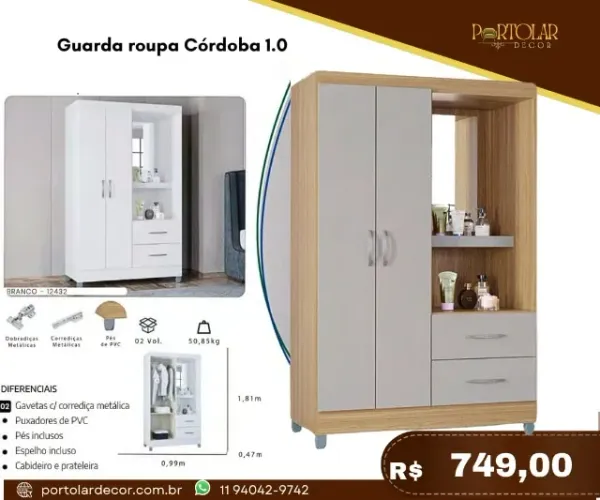 Guarda Roupa Cardoba 1.0, a pronta entrega