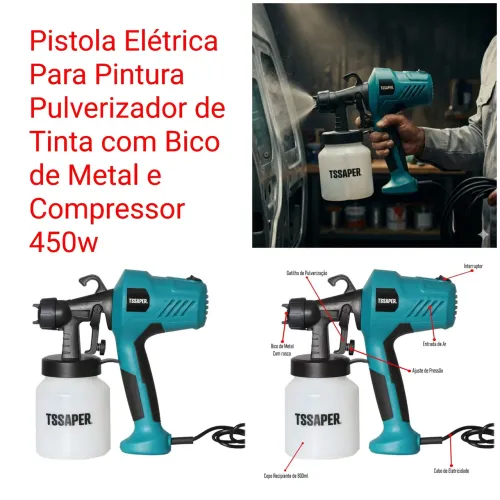 Pistola Elétrica Para Pintura Pulverizador de Tinta com Bico de Metal e Compressor 450w