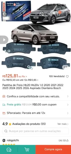 par de pastilha de freio, hb20 2024