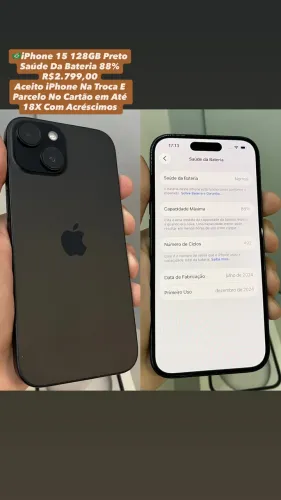 iPhone 15 128GB ( Saúde Da Bateria 88% ) Usado