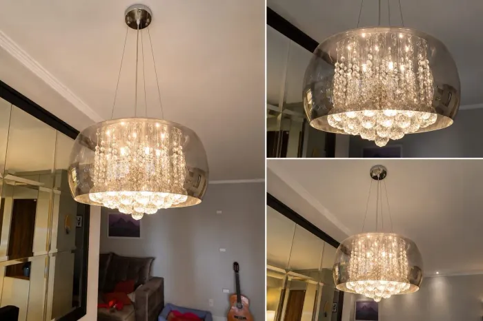 Lustre Pendente Cromado com Cristais - Design Moderno