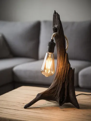 Luminária Rústica de Madeira Natural com Lâmpada Edison Vintage - Peça Única