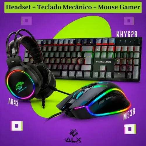 Combo Headset + Teclado Mecânico + Mouse 7200 Dpi Gamer - Kmex *ENTREGA GRÁTIS*