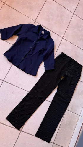Kit Camisa social 3/4 e Calça risca de giz