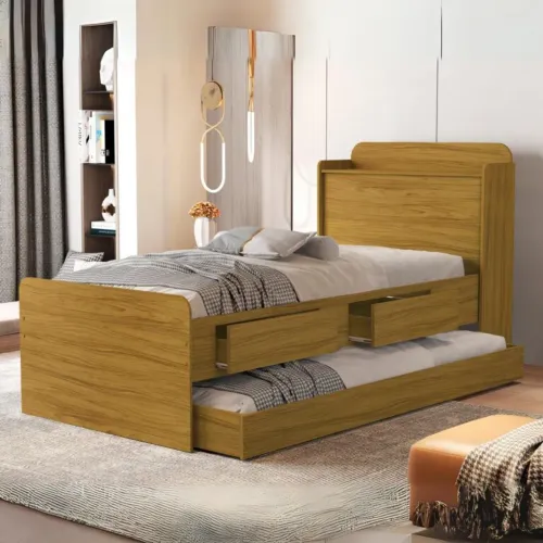 Bi cama Solteiro Baú Tamires com  Auxiliar Mili Nature - MADEC/VJ MÓVEIS _ pronta entrega 