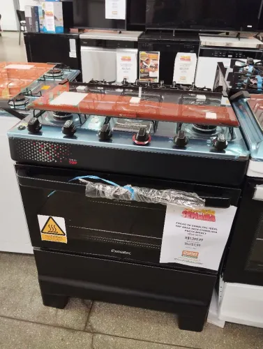 Fogão 5 bocas Elétrico Preto Inox Novo Barato
