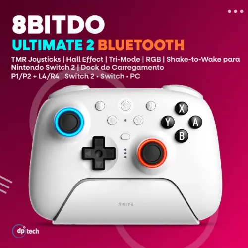 8Bitdo Ultimate 2 Bluetooth | TMR Joysticks | Switch 2, Swtch e PC | Dock -Entrega Grátis-