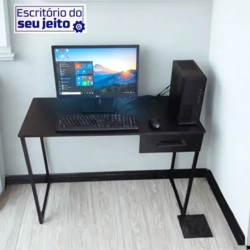 Mesa de Escritório Industrial com Gaveta 1,1M Multiuso para Computador Notebook de Estudo