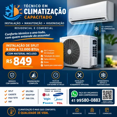 Instalação de Ar-Condicionado Split com Material Incluso | Curitiba e Região