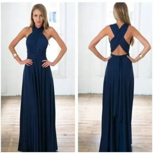 Vestido azul Petróleo Multiamarrações