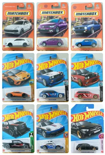 Kit com 9 Miniaturas Carrinhos Hot Wheels + Brinde (1x Case de Acrílico 1/64)