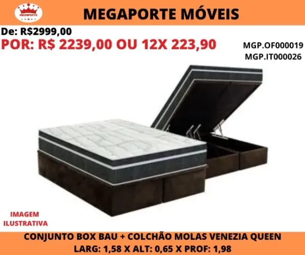 CONJUNTO BOX BAÚ + COLCHÃO DE MOLAS QUEEN
