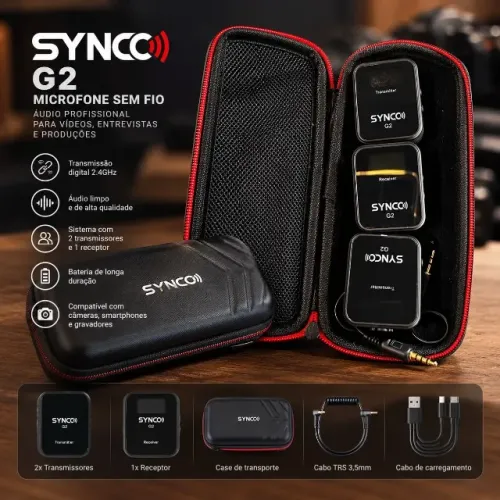 Microfone Lapela Sem Fio Synco G2 Com Case