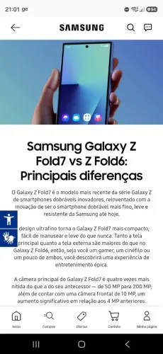 Z Fold7-512GB | 12GB RAM | Galaxy AI | Câmera Tripla de 50+12+10 | Tela de 6.7" | Azul