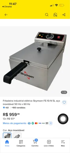 Fritadeira Industrial Elétrica 5 litros Skymsen FE-10-N Inox