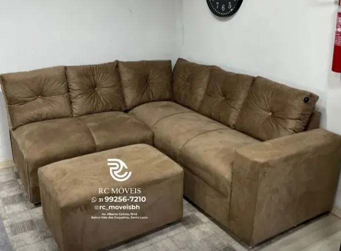 Sofá de Canto com Puff Suede macio D33 Confortável Direto da Fábrica | Oferta Especial