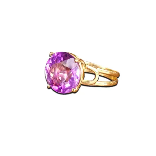 Anel Feminino Em Ouro 18kt Pedra Ametista Natural Lapidada