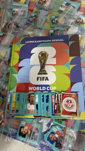 Álbum capa dura copa 2026 mais 100 figurinhas aleatórias sem repetição