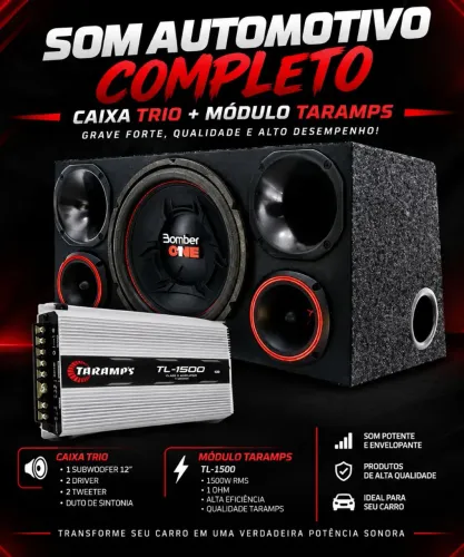 KIT SOM AUTOMOTIVO COMPLETO - CAIXA TRIO + TARAMPS TL-1500