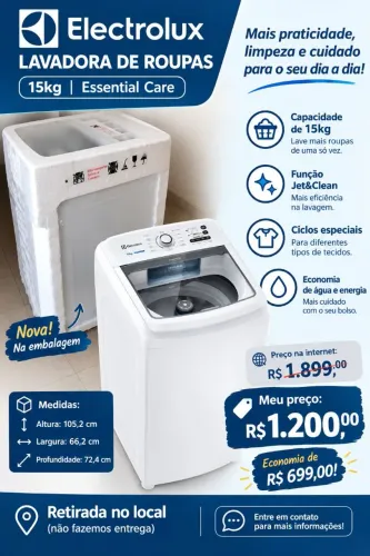 Máquina de lavar Electrolux 15kg - NOVA